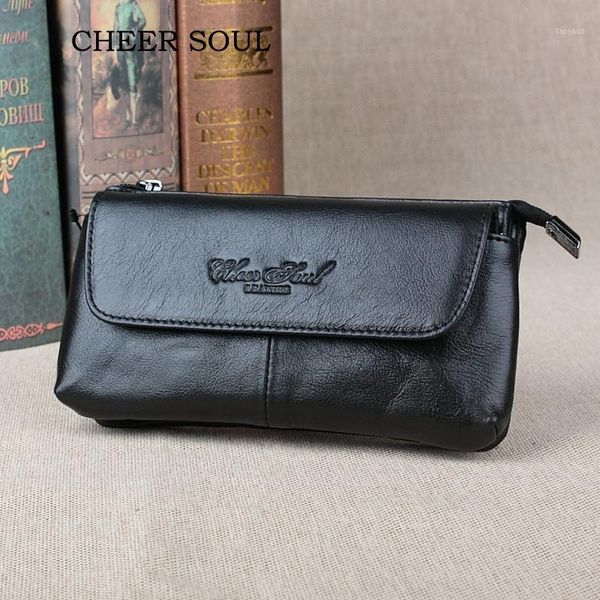 

cheer soul genuine leather cell phone bag casual men's waist belt bags small flip phone case male waist fanny pack men wallets1