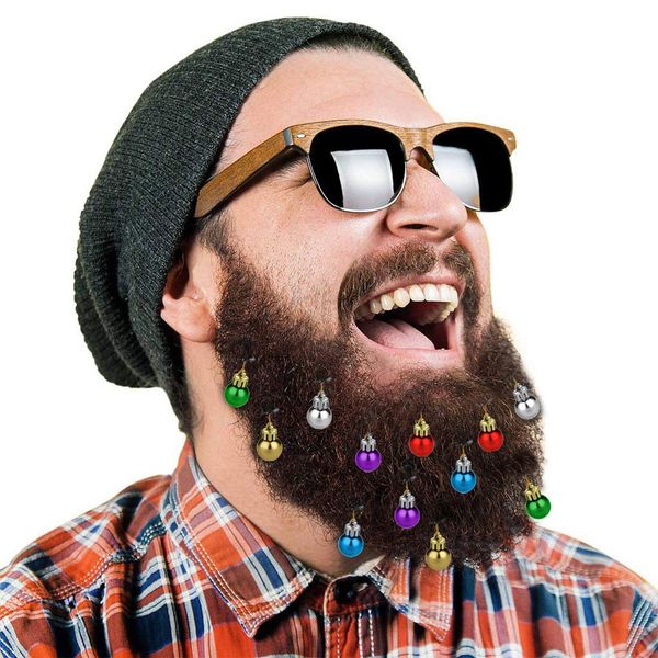 

12pcs/set beard ornaments easy attach high gloss shiny facial hair clips beard bauble for holiday events christmas party, Slivery;white