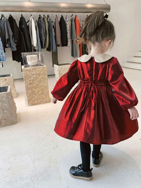 

long girls' new autumn sve and winter princs drs owpd, Red;yellow