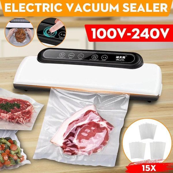 

110/220v automatic vacuum sealer fully portable household wet dry packaging machine sealing include 15pcs bags