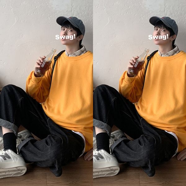 

the trend of men's sweater is loose coat sweatersweater sweatersolid colorloose and versatilethe couple's coat is of good quality, Black