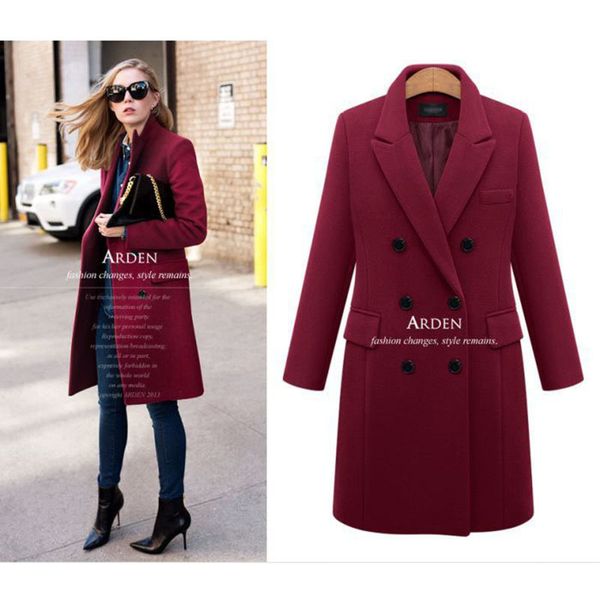 

autumn winter coat women 2020 casual wool solid jackets blazers female elegant double breasted long coat ladies plus size lj201201, Black