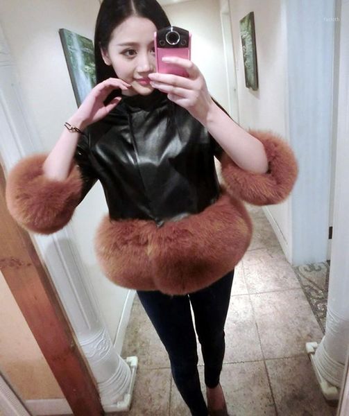 

women's winter fur cuffs faux leather jacket women's faux fur coat black, pink, and red motorcycle motorcycle jacket1