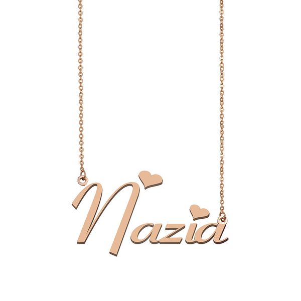 

nazia name necklace custom nameplate pendant for women girls birthday gift kids friends jewelry 18k gold plated stainless steel, Silver