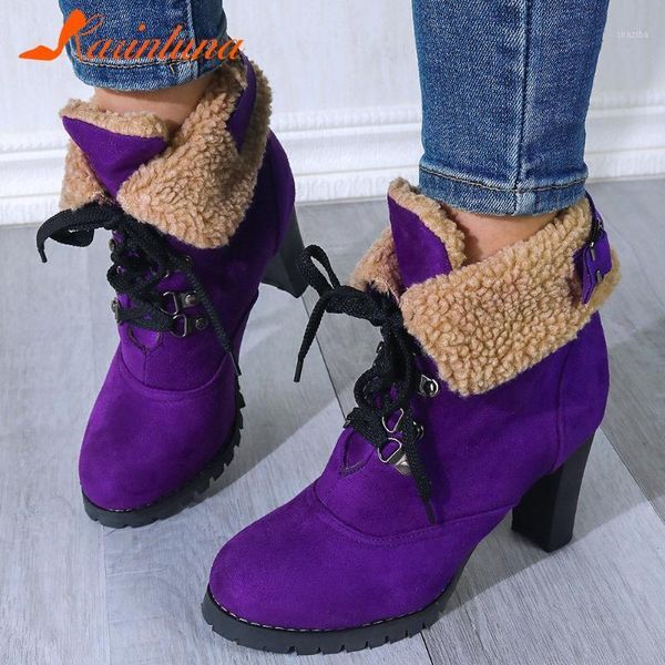 

boots karin arrivals plus size 44 platform warm plush high heels winter shoes wertern ankle female1, Black