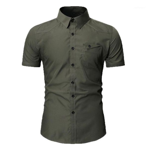 

men autumn casual cargo slim button short sleeve dress shirt blouse1, White;black
