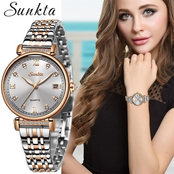 

sunkta new rose gold women watch business quartz watch ladies brand luxury female wrist watch girl clock relogio feminin t200519, Slivery;brown