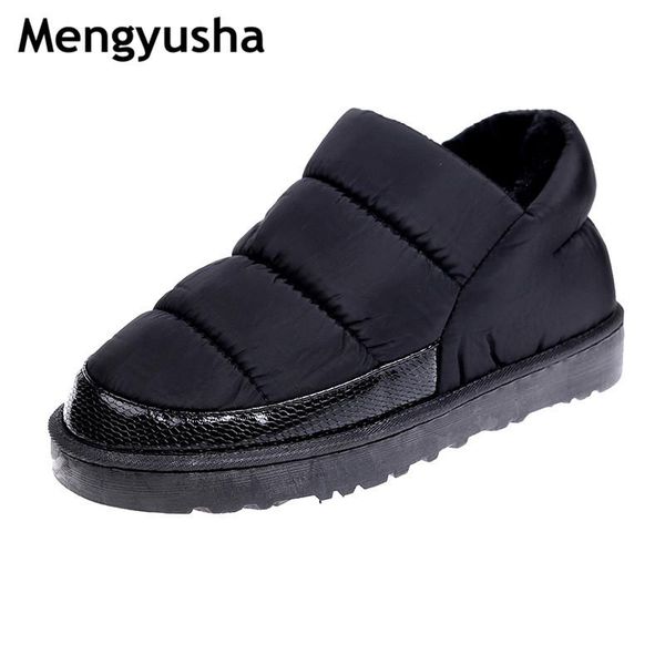 

snow boots women shoes winter flat ankle boots female slip on furry fur skid plus size warm plush couple style cotton, Black