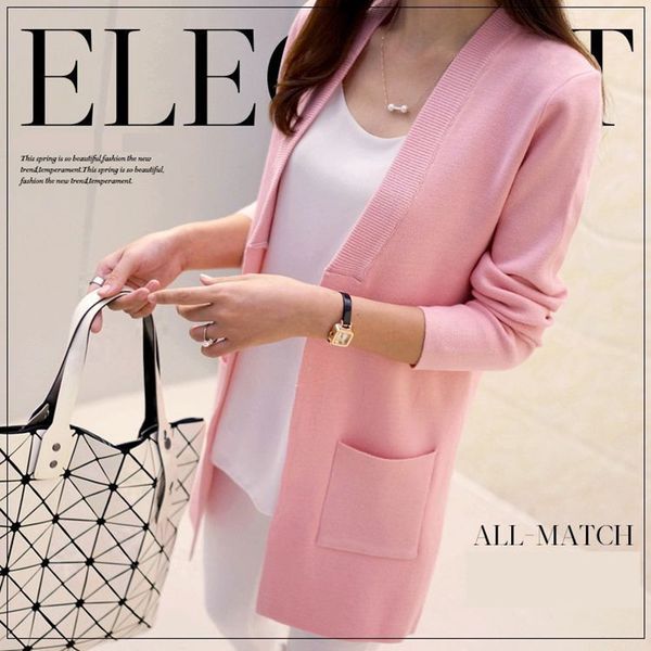 

2015 spring and autumn women's medium-long cardigan outerwear sweater 201029, White;black