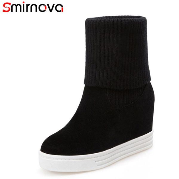 

smirnova new arrival winter boots solid round toe mid calf boots women 2020 red black 9.5cm high heels female snow