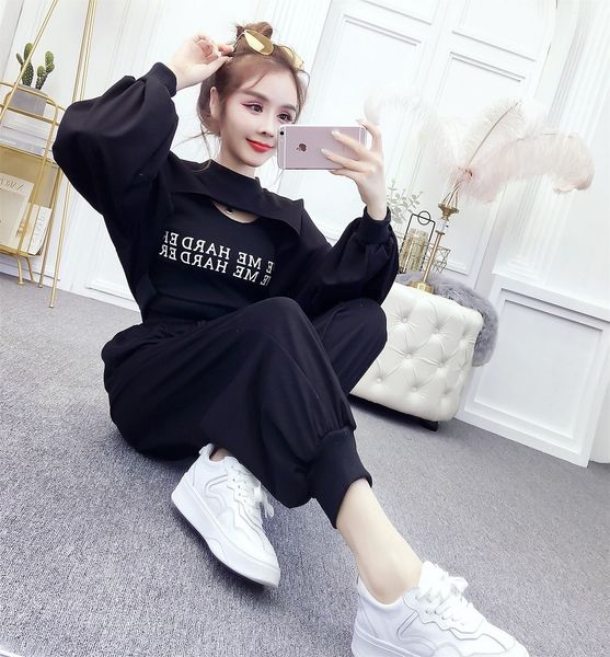 

2021 new women's clothes sports casual release three-piece sweat autumn suit irregular spring pants uzxg, White