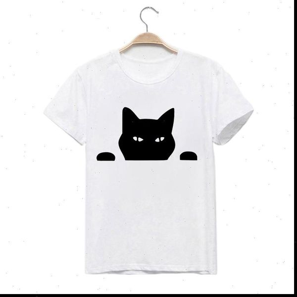 

lus los summer black cat t shirt women cartoon tshirt good quality original fashion shirts casual, White