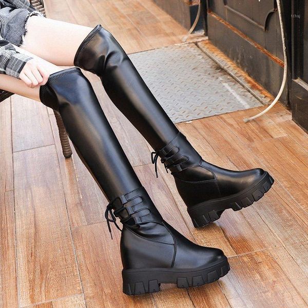 

boots platform wedge over the knee women slim thigh high winter shoes height increasing black long 20211