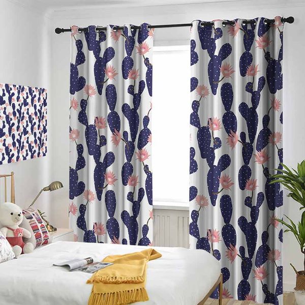 

thermal insulated room darkening window shade cactus tropical garden theme blossoming succulent plants exotic botanical curtain