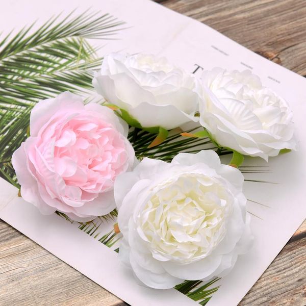 

30pcs/lot 10cm large artificial white peony rose silk flower heads diy wedding decoration wreath scrapbooking craft fake sqceam