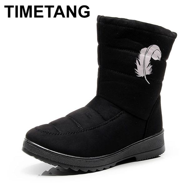 

boots timetangwomen snowboots winter warm cottonshoes with fur highladies ankleboots mother's footwearfeather pattern drop, Black