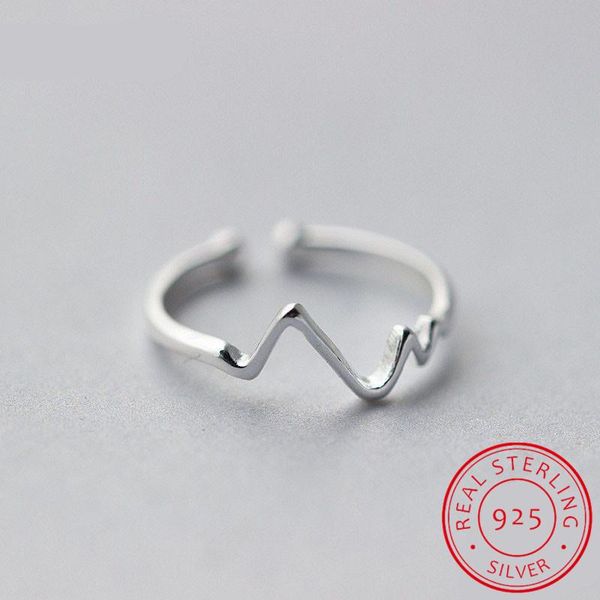 

real 925 sterling silver irregular geometric wave adjustable ring fine jewelry for women party accessories, Golden;silver