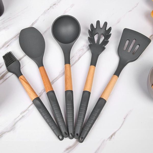 

silicone kitchenware shovel rice spoon butter brush cookware w/beech handle
