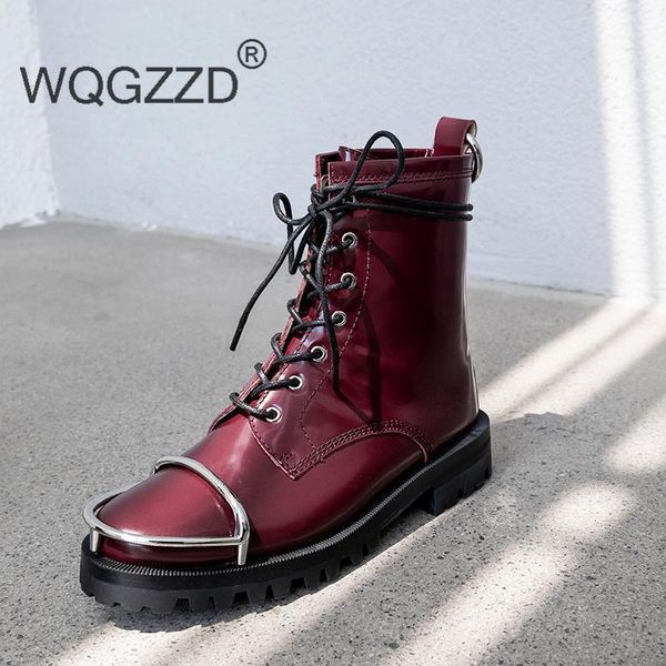 

bottes femme new winter shoes women's ankle boots genuine leather metal decoration motorcycle boots women's shoes zapatos mujer1, Black