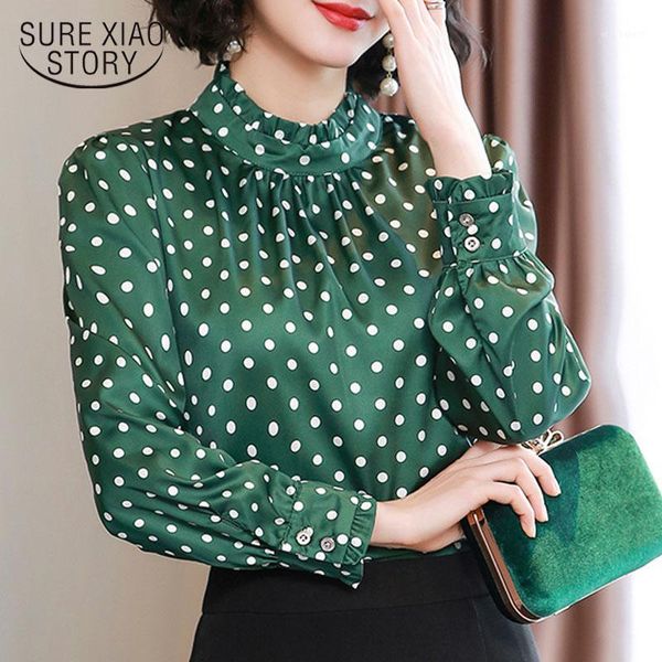 

autumn fashion women shirts blouses long sleeve polka dot women blouses casual stand collar 2020 fashion blusas 105891, White