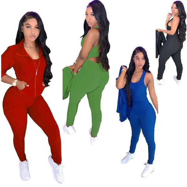 

autumn women three pieces sets zipper jackets vest + pants + coat 3pcs outfit elegant ladies sport suit party night clothing f92907, White