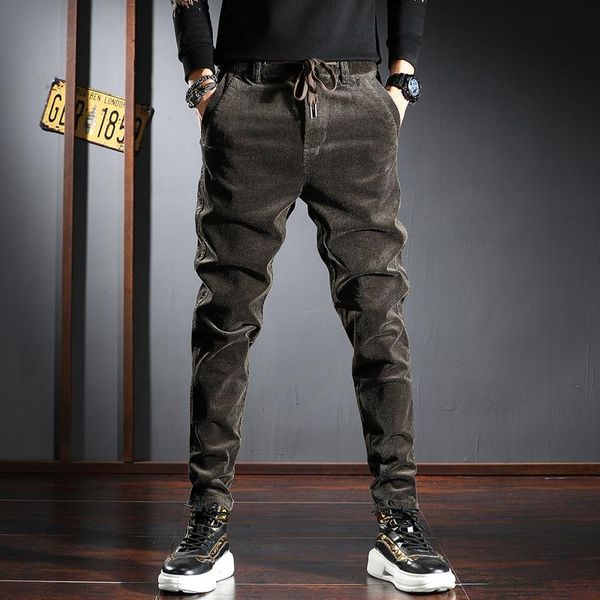 

autumn newly designer fashion men jeans elastic casual corduroy harem pants korean style vintage designer wide leg trousers, Blue
