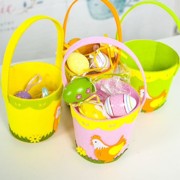 

2021 easter cock printed basket colorful egg cartoon non-woven tote bag lovely new year gifts egg candies barrel bucket handbag gg12003, Black
