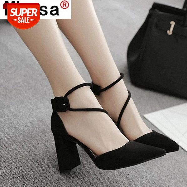 

2021 new women's pumps spring fashion pointed vintage buckle high heels shoes party dress heels for woman zapatos de mujer #jv1b, Black