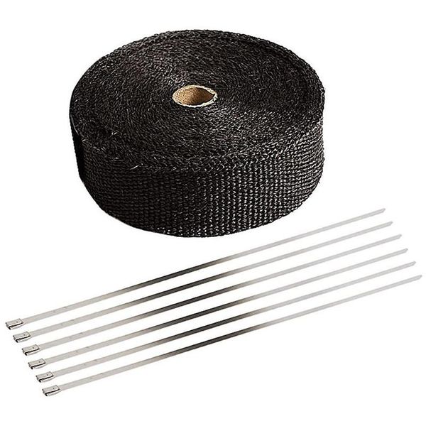 

black exhaust heat wrap roll for motorcycle fibergl heat shield tape with stainless ties