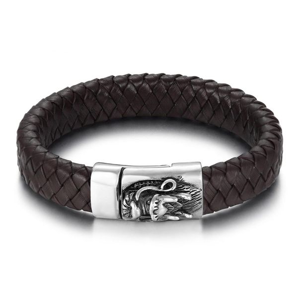 

мужские punk ювелирные изделия плетеный кожаный браслет коричневый красный нержавеющая сталь 3d череп магнит застежка для человек ручной раб, Bronze;silver