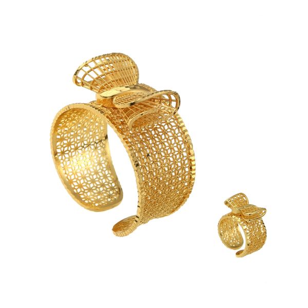 

dubai bangle for women 24k gold color jewelry sets bohemia african india bracelet ring saudi arabia bridal wedding gifts, Silver
