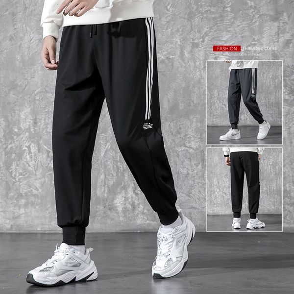 

casual pants autumn 2020 new youth men's striped korean fashion loose legged capris, Black