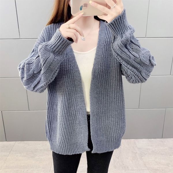 

new south korean academic style loose and versatile twist knit cardigan solid color coat sweater long sleeve sweater coat in autumn and wint, White;black