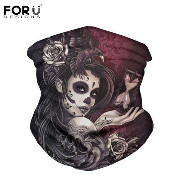 

forudesings sugar skull print female polyester scarves multi use neck gaiter balaclava magic scarfs windproof seamless bandana, Blue;gray