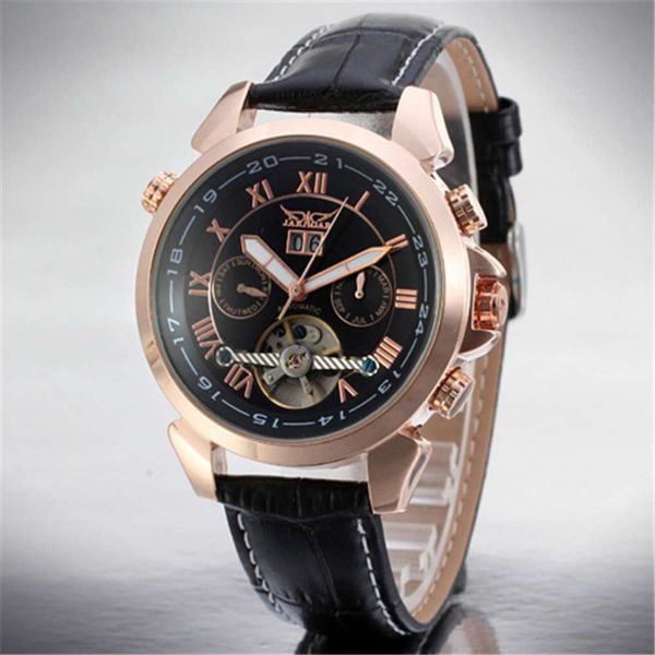 

selling jaragar flywheel men's automatic mechanical watch belt watch men's watch, Slivery;brown