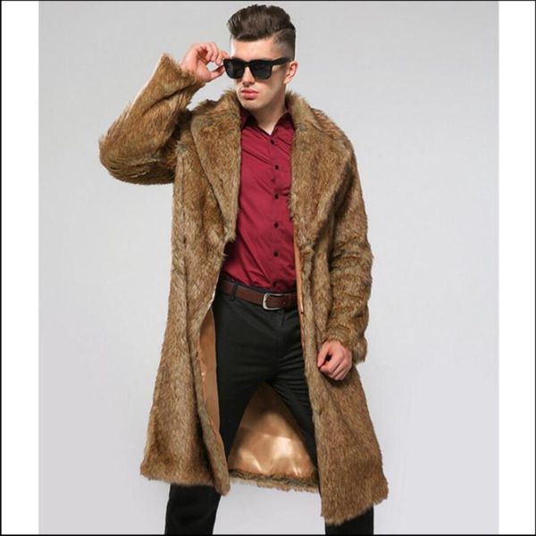 

men's fur & faux s-6xl 2021 autumn and winter plush coats men imitation coat european american long trench singer plus size clothes, Black