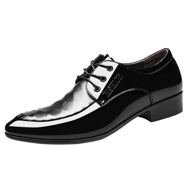 

brand men's patent leather shoes lace up pointed toe dress shoes, Black