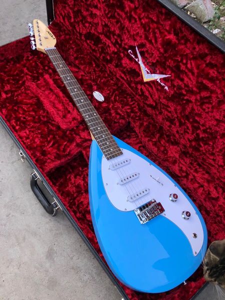 VOX Mark III V MK3 Teardrop-Typ-E-Gitarre, 3S, hellblaue Einzel-Tonabnehmer, Chrom-Hardware, China-Gitarre