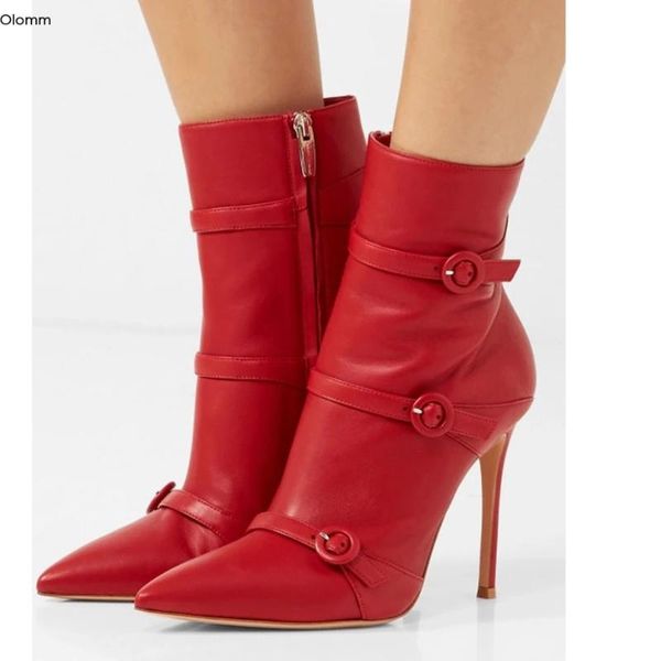 

olomm new 2020 handmade women ankle boots stiletto heels boots pointed toe gorgeous red party shoes women plus us size 5-15, Black
