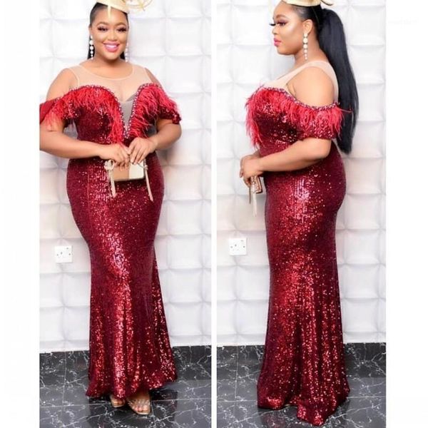 

african dresses for women 2020 african long dress sequins feather off the shoulder sleeves daily dress evening party maxi1, Red