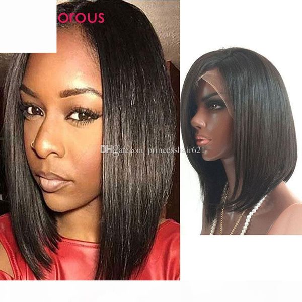 

glamorous brazilian human hair lace front wig bob full lace wig wholesale price short peruvian indian human hair wigs 8-14in in stock, Black;brown