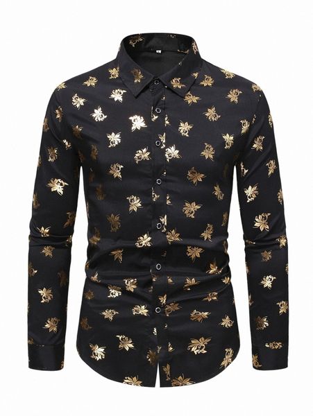 

men gold floral print shirt y01w#, White;black