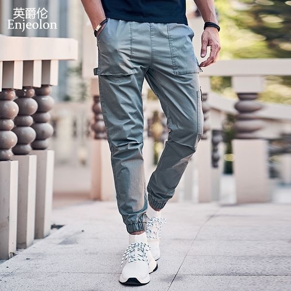 

enjeolon new summer mens cargo pants men joggers military casual solid cotton pants hip hop male army trousers kz6345 201118, Black