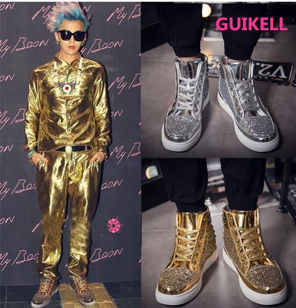 

guikell european personality trend women and men's style shoes high board shoes version riveted social short boots, Black