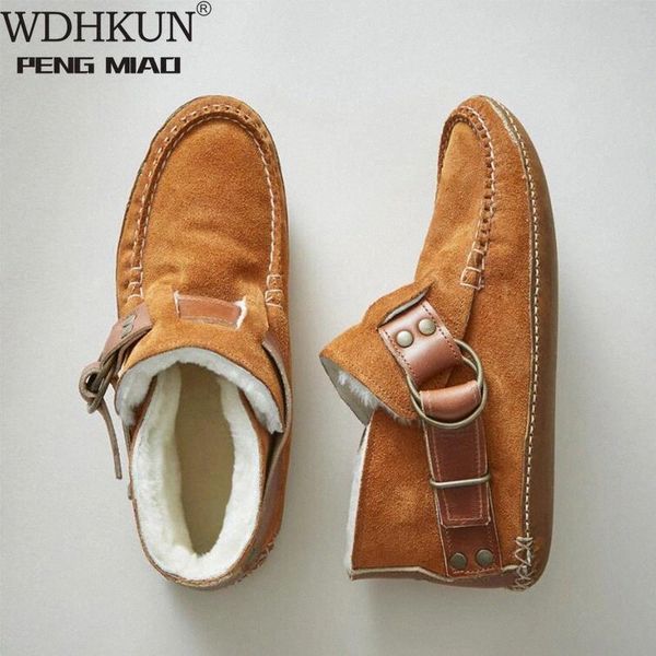 

2021 women ankle boot autumn woman winter plush warm boots female sewing flats women's shoes ladies fashion buckle footwear big size #7, Black