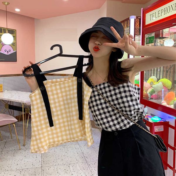 

new summer korean style women's clothing fashion sleeveless female camis plaid self-cultivation slim backless vest hot, White