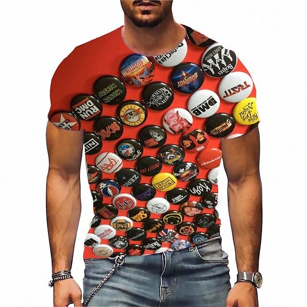 

men's t shirt 3d print graphic crew neck brooch daily sports print short sleeve casual classic designer big and tall red 68jk#, White;black
