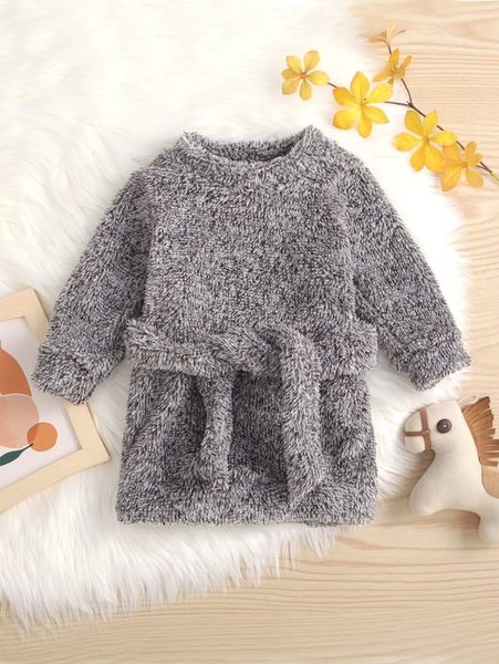 

baby flannel belted dress she, Red;yellow