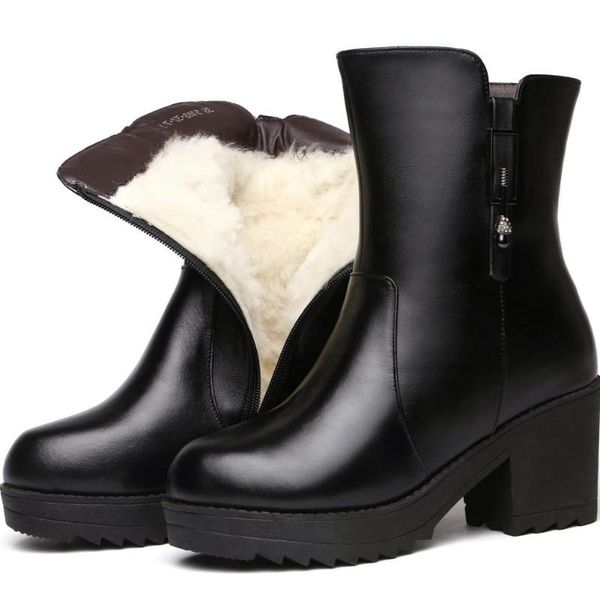 

boots bonjomarisa brand girl warm short plush metal ankle high heels zipper platform women stylish shoes woman, Black