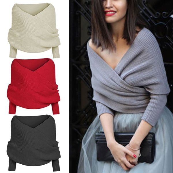 

women solid color knitted sweater scarf with sleeve wrap winter warm shawl scarves autumn scarf female shawl -opk y201024, Blue;gray